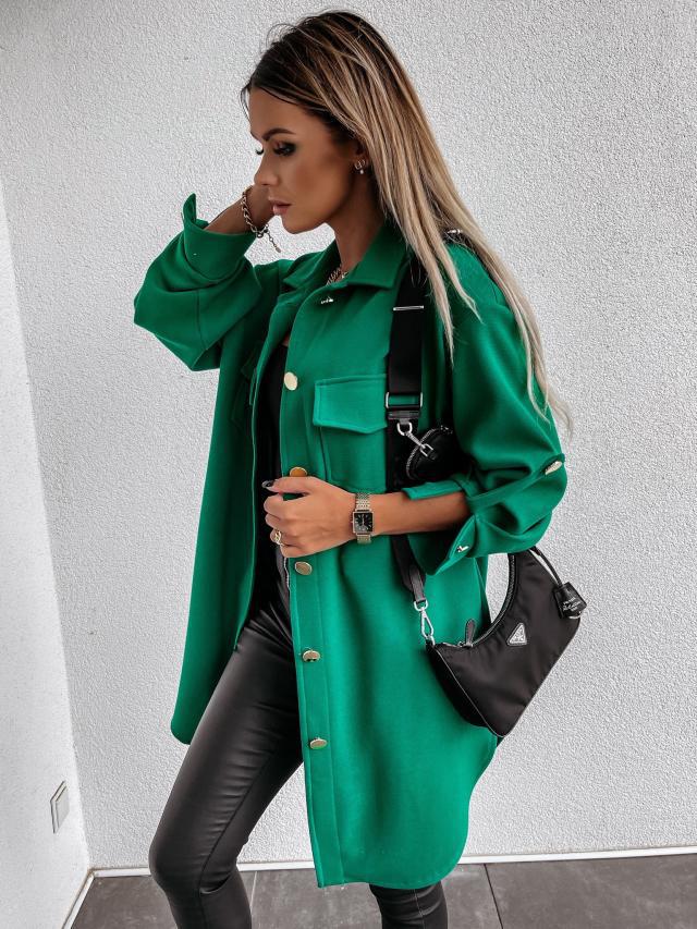 Damen Oversize-Chic Hemdenjacke mit Taschen und Knopfdetails