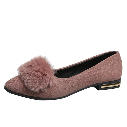 Damen nan spitze Ballerina mit Kunstvelours-Obermaterial, Kunstfell-Pompon und metallischer Absatzapplikation R&B