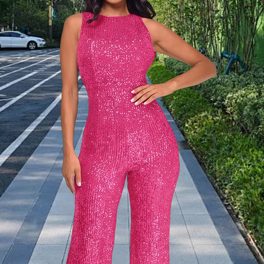 Damen Glamouröses Jumpsuit mit Paillettenbesatz und figurbetonter Silhouette R&B