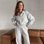 Damen lässiges Sweat-outfit mit lockerer Passform und Polokragen R&B