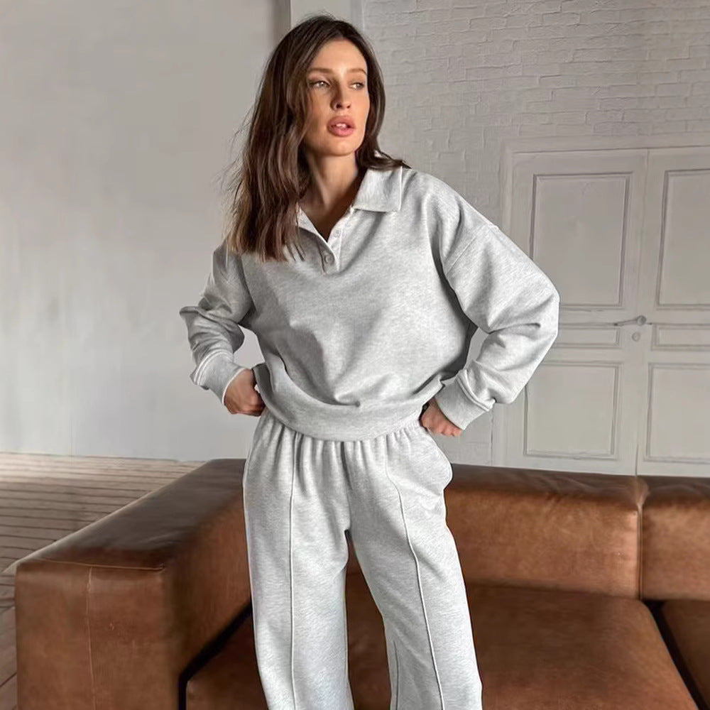 Damen lässiges Sweat-outfit mit lockerer Passform und Polokragen R&B