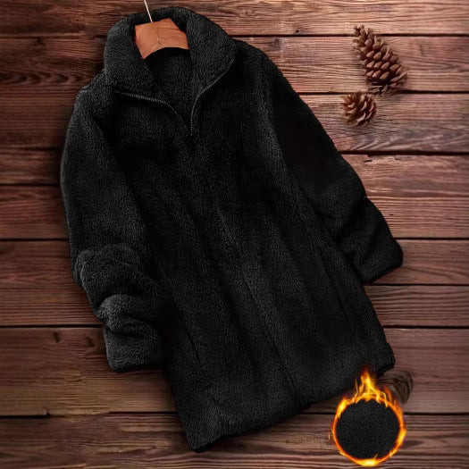 Damen Flauschige Teddyjacke mit hohem Kragen und seitlichen Taschen R&B