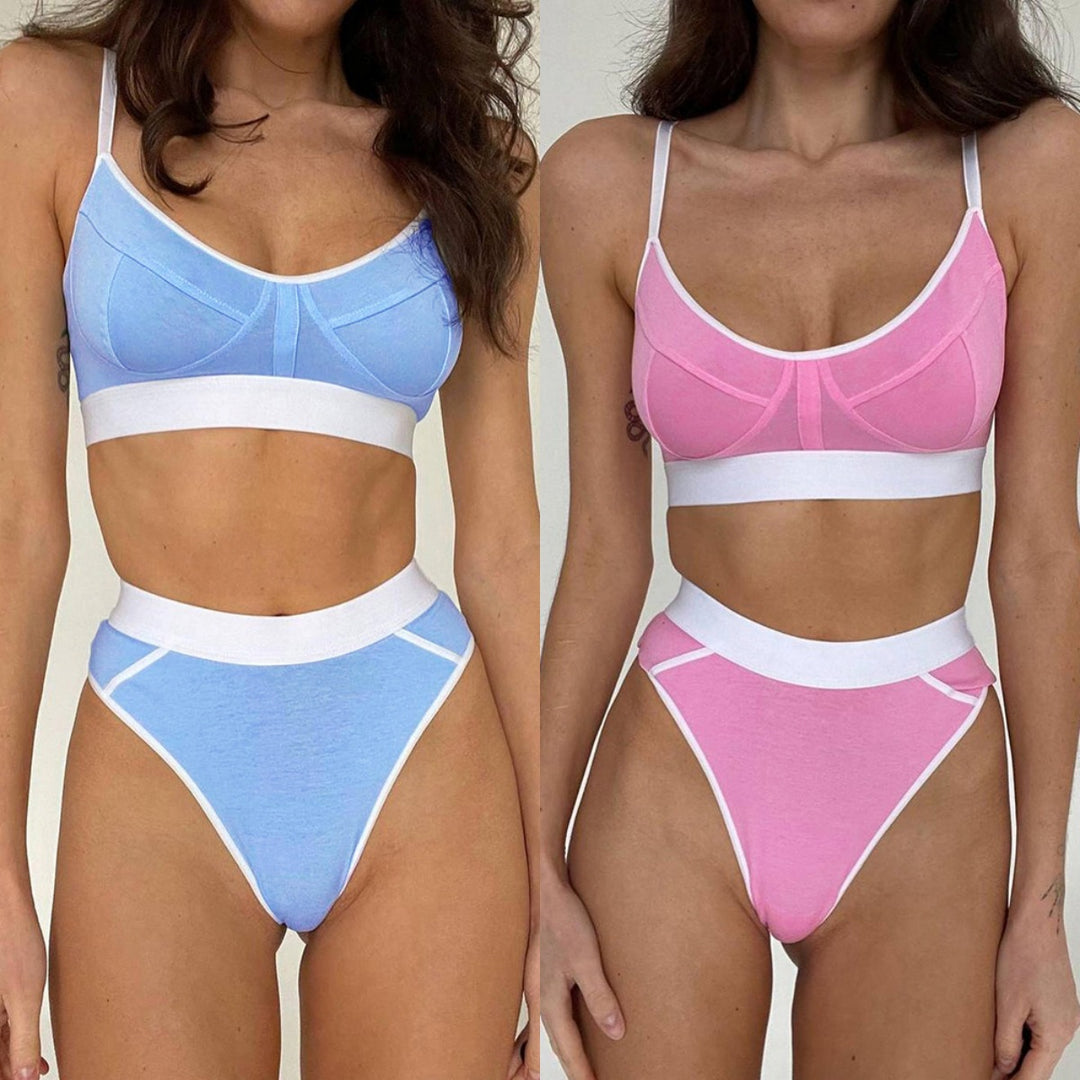 Damen Sportliches Bikini-Set mit verstellbaren Trägern und hohem Schnitt R&B