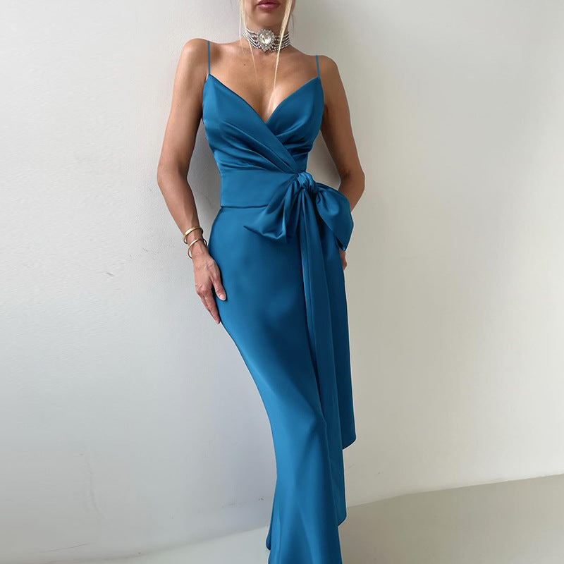 Damen elegantes Abendkleid mit Chiffon-Schleife R&B