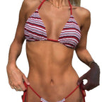 Damen Triangel-Bikini mit verstellbaren Bändern und buntem Streifenmuster R&B