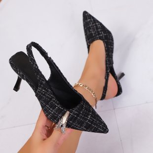 Damen Slingback-Pumps mit elegantem Karomuster und bequemen Absatz R&B