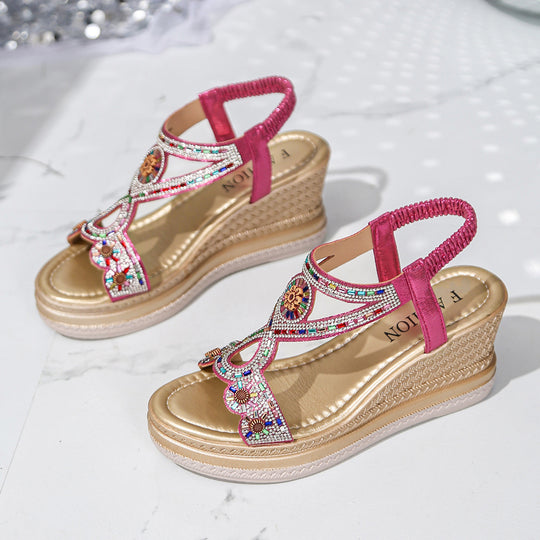 Damen Wedge-Sandalen mit kunstvollen Perlenverzierungen R&B