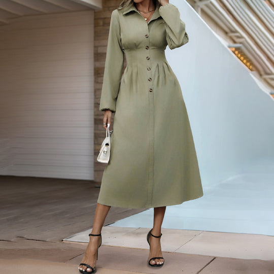 Damen Midi-Kleid mit Knopfleiste und elegantem Taillenzug R&B