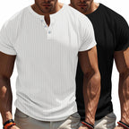 Herren Kurzarm Henley-T-Shirt mit strukturiertem Rippdesign Heidi-Mode