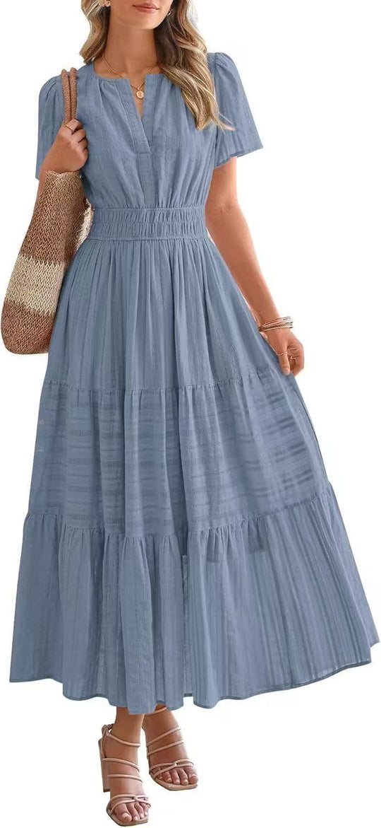 Damen Maxikleid mit modischem V-Ausschnitt und luftigen Rüschen R&B