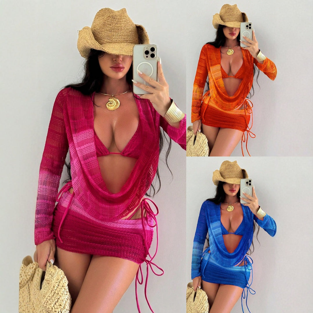 Damen Modischer Wickelpullover mit tiefem Ausschnitt R&B