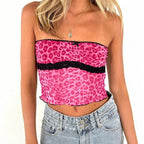 Damen Bandeau-Top mit trendigem Leopardenmuster und zarter Spitzenkante R&B
