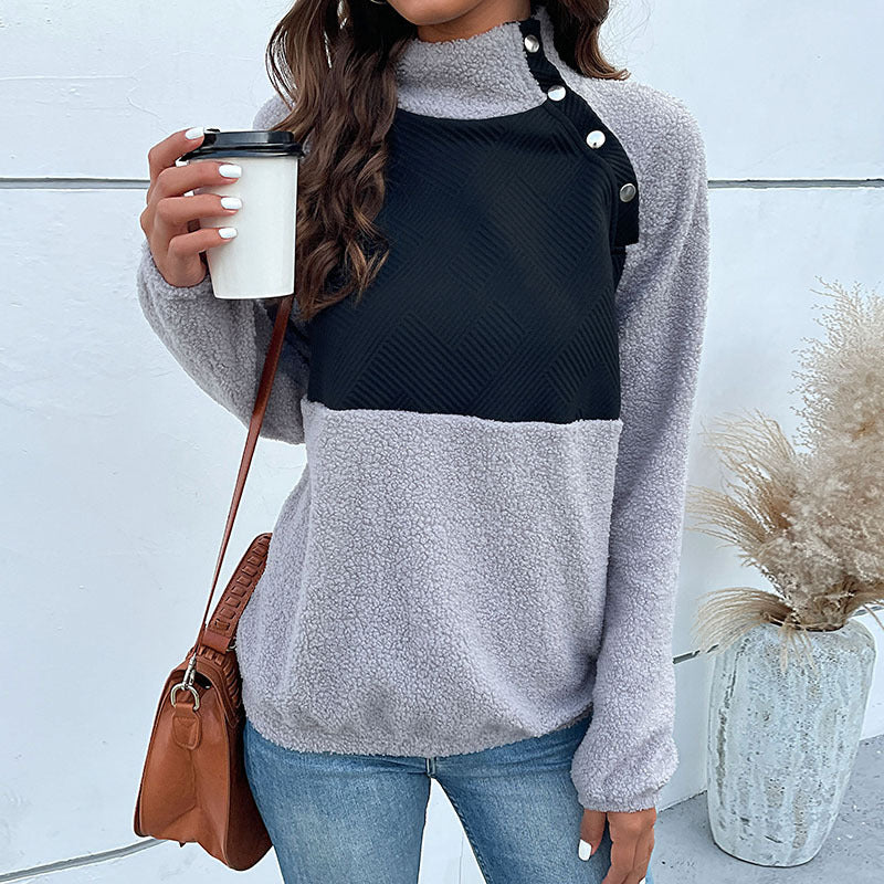 Damen Fleece-Pullover mit hohem Kragen und kontrastierendem Stoff R&B