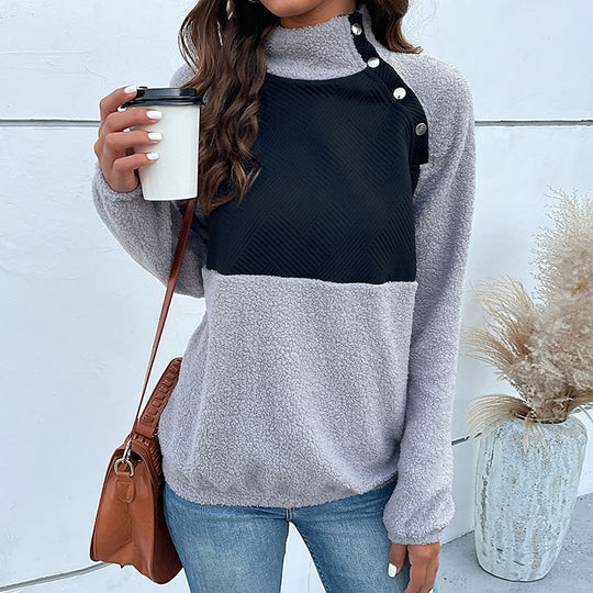Damen Fleece-Pullover mit hohem Kragen und kontrastierendem Stoff R&B