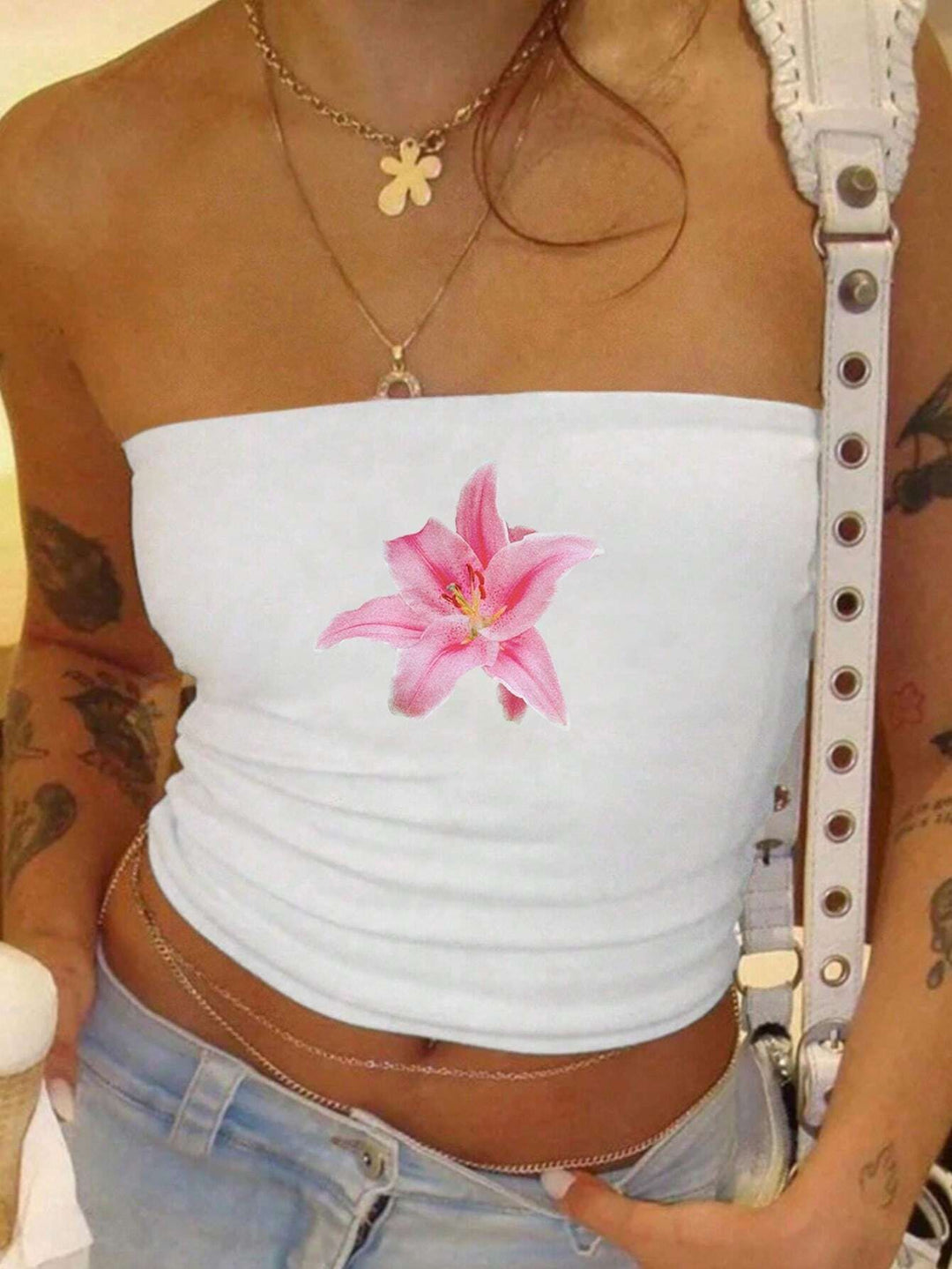 Damen Bandeau-Top mit auffälligem Statement-Aufdruck R&B
