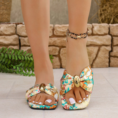 Damen Modische Sandalen mit dekorativem Knoten und glänzendem Detail R&B