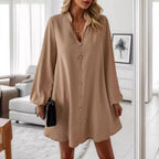 Damen kurzes Kleid mit Knopfleiste und eleganten Puffärmeln R&B