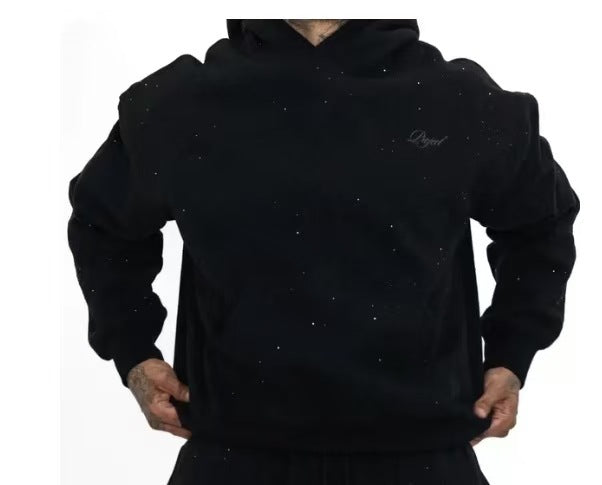 Herren nan weite Komforthose mit geradem Bein, elastischem Kordelbund, dezenter Schriftzug-Stickerei und feiner Sprenkeloptik R&B