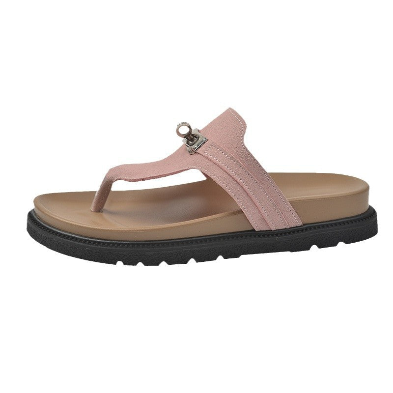 Damen Komfortable Zehentrenner-Sandalen mit ergonomischem Fußbett und dekorativer Schnalle R&B