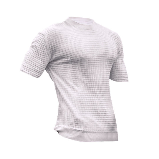 Herren nan Waffelstruktur-Kurzarm-Strickshirt mit schmaler Passform und elastischem Rippsaum R&B