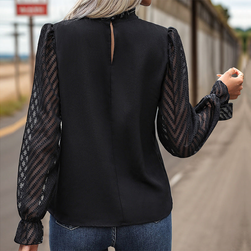 Damen Bluse mit eleganten transparenten Ärmel und Knopfdetails R&B