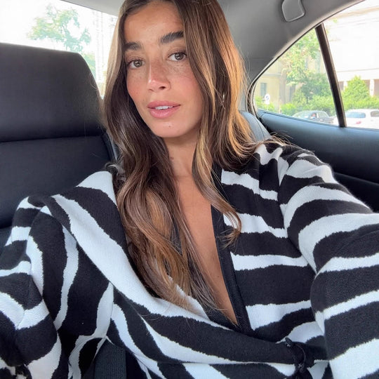 Damen modischer Wickelrock mit Zebra-Print und voluminösen Ärmeln R&B