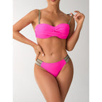 Damen Bandeau Bikini mit elegantem Wickeldetail und sportlichen Akzenten R&B