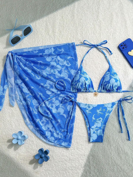Damen Triangel-Bikini-Set mit verstellbaren Trägern und Wickeltuch R&B
