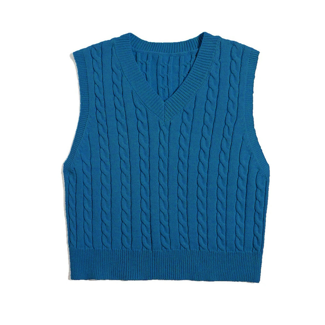Damen Strickweste mit V-Ausschnitt und Zopfmuster R&B