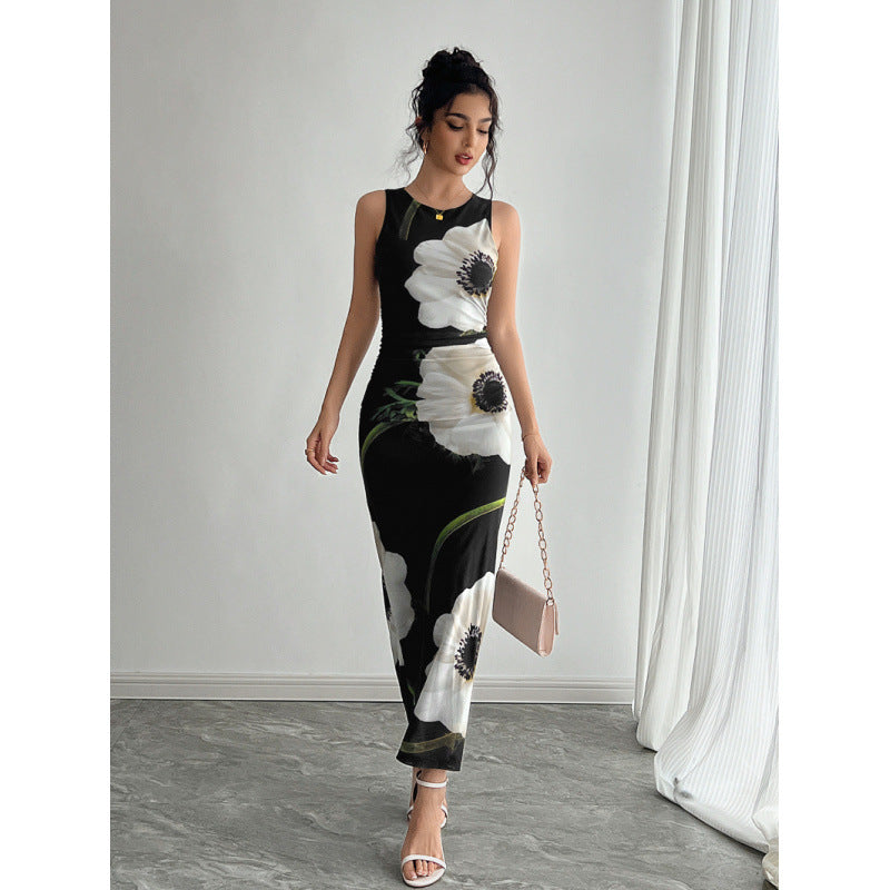 Damen Maxikleid mit floraler Druckgestaltung und figurbetontem Schnitt R&B