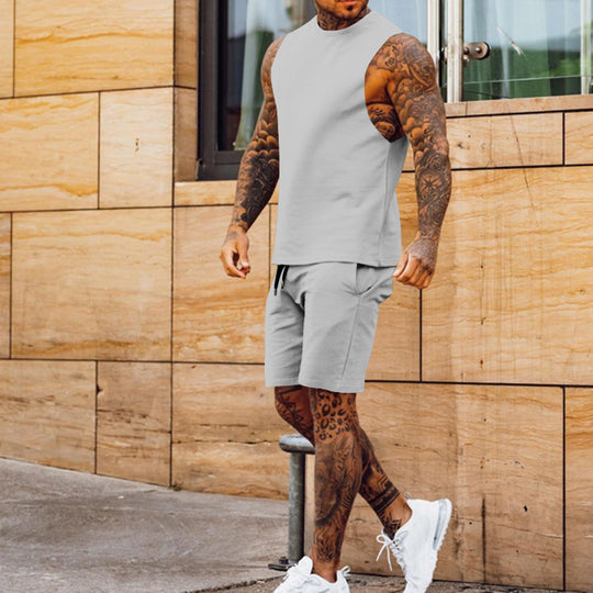 Herren sportliches Tanktop und Shorts-Set mit elastischem Bund R&B