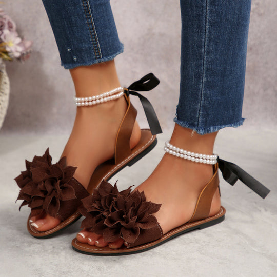 Damen Schlappen mit floralem Design und eleganter Perlenverzierung R&B
