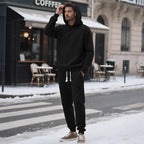 Herren nan strukturierter Velours-Jogginganzug mit Kapuzenpullover und Kordelzughose R&B