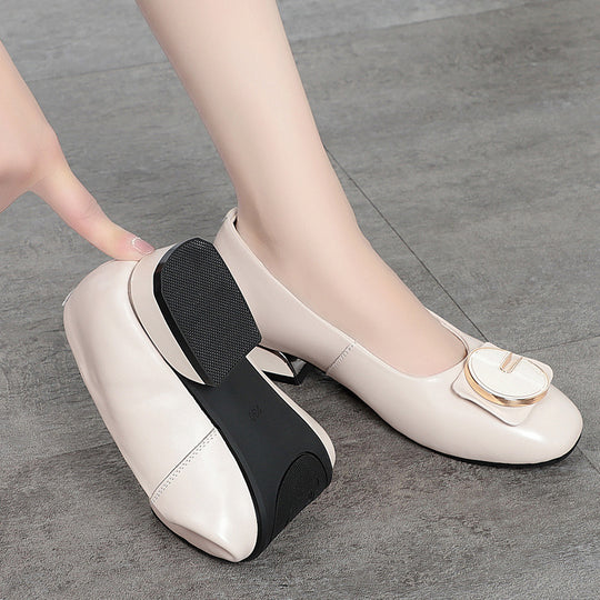 Damen elegante Ballerinas mit modischem Schmuckdetail und komfortablem Blockabsatz R&B