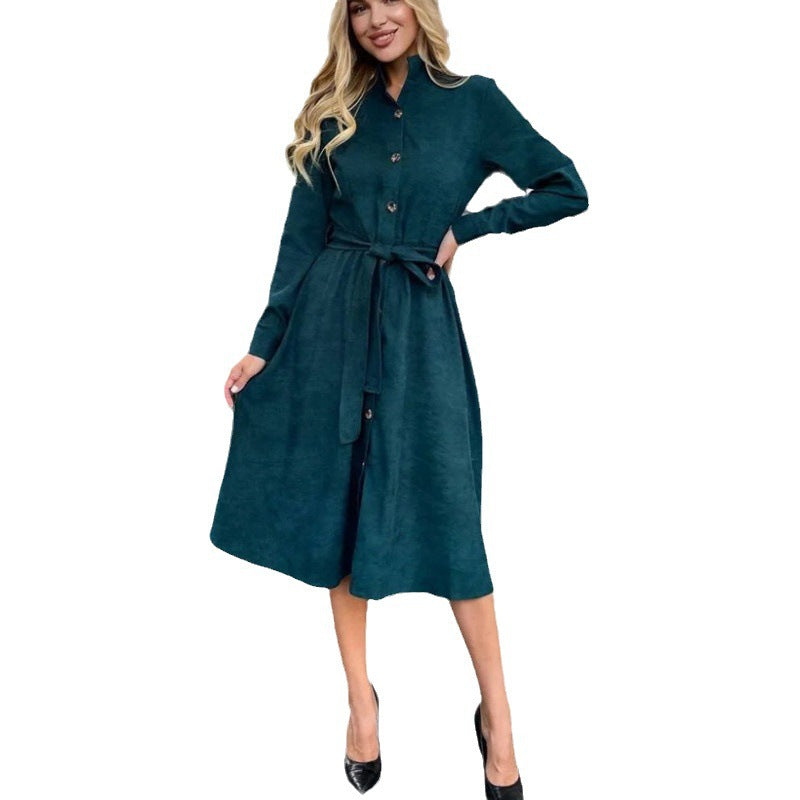 Damen Midi-Kleid mit Knopfleiste und Taillengürtel R&B