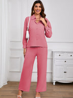 Damen Zweiteiliges Set aus leichter Bluse und weiter Hose im eleganten Design R&B