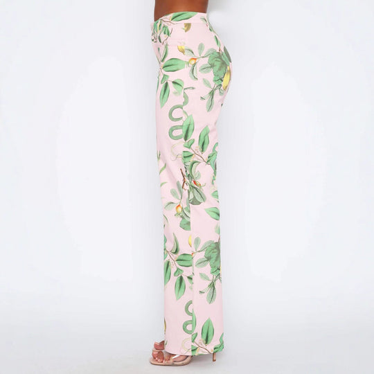 Damen lässige Cargo-Hose mit frischem botanischem Print R&B
