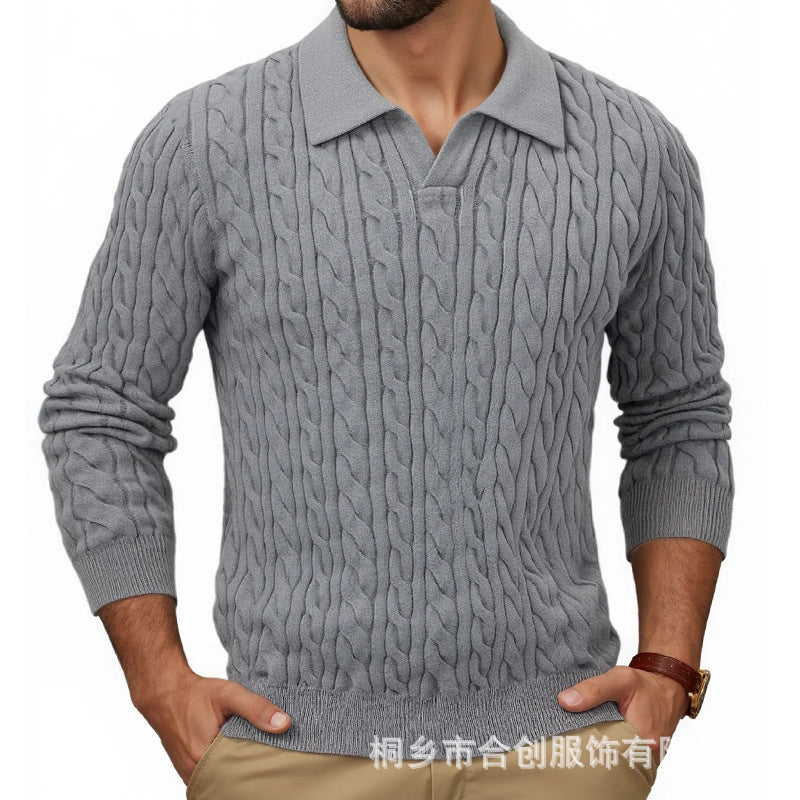 Herren Strickpullover mit strukturiertem Zopfmuster und Kragen R&B