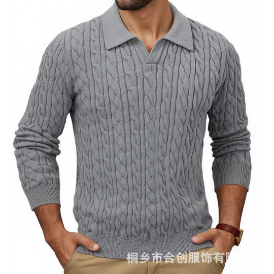Herren Strickpullover mit strukturiertem Zopfmuster und Kragen R&B