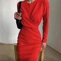 Damen Elegantes Wickelkleid mit langen Ärmeln und figurbetontem Schnitt R&B