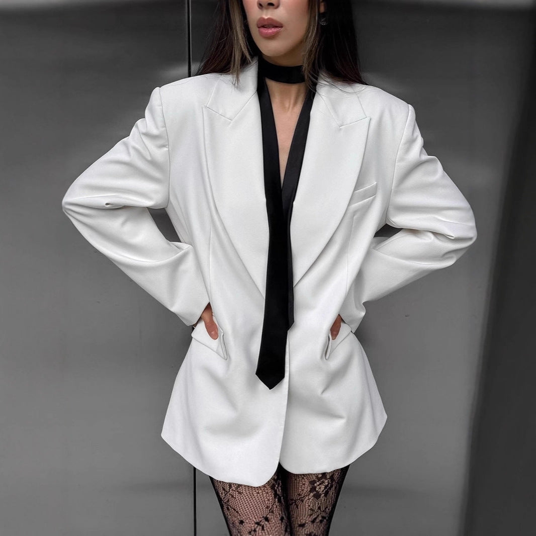 Damen Eleganter Oversized Blazer mit tiefem Schnitt und großen Pattentaschen R&B