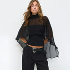 Damen elegantes Top mit transparenten Flügel-Ärmeln R&B