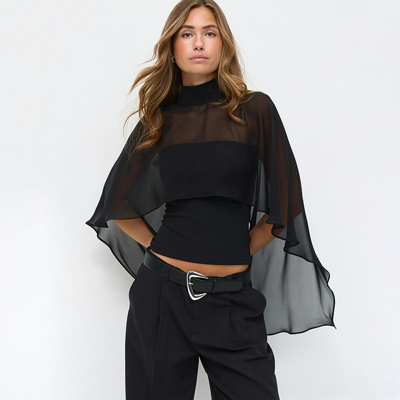 Damen elegantes Top mit transparenten Flügel-Ärmeln R&B
