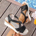 Damen Wedge-Sandalen mit elastischen Riemen und Komfortfütterung R&B