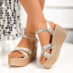 Damen Stylische Plateau-Sandalen mit Knöchelriemen R&B