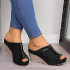 Damen Wedge-Sandalen mit offener Zehenpartie und modischem Denim-Design R&B