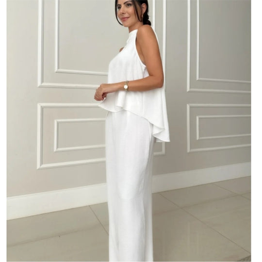 Damen elegantes Set aus lässigem Oberteil und hochsitztender Hose R&B