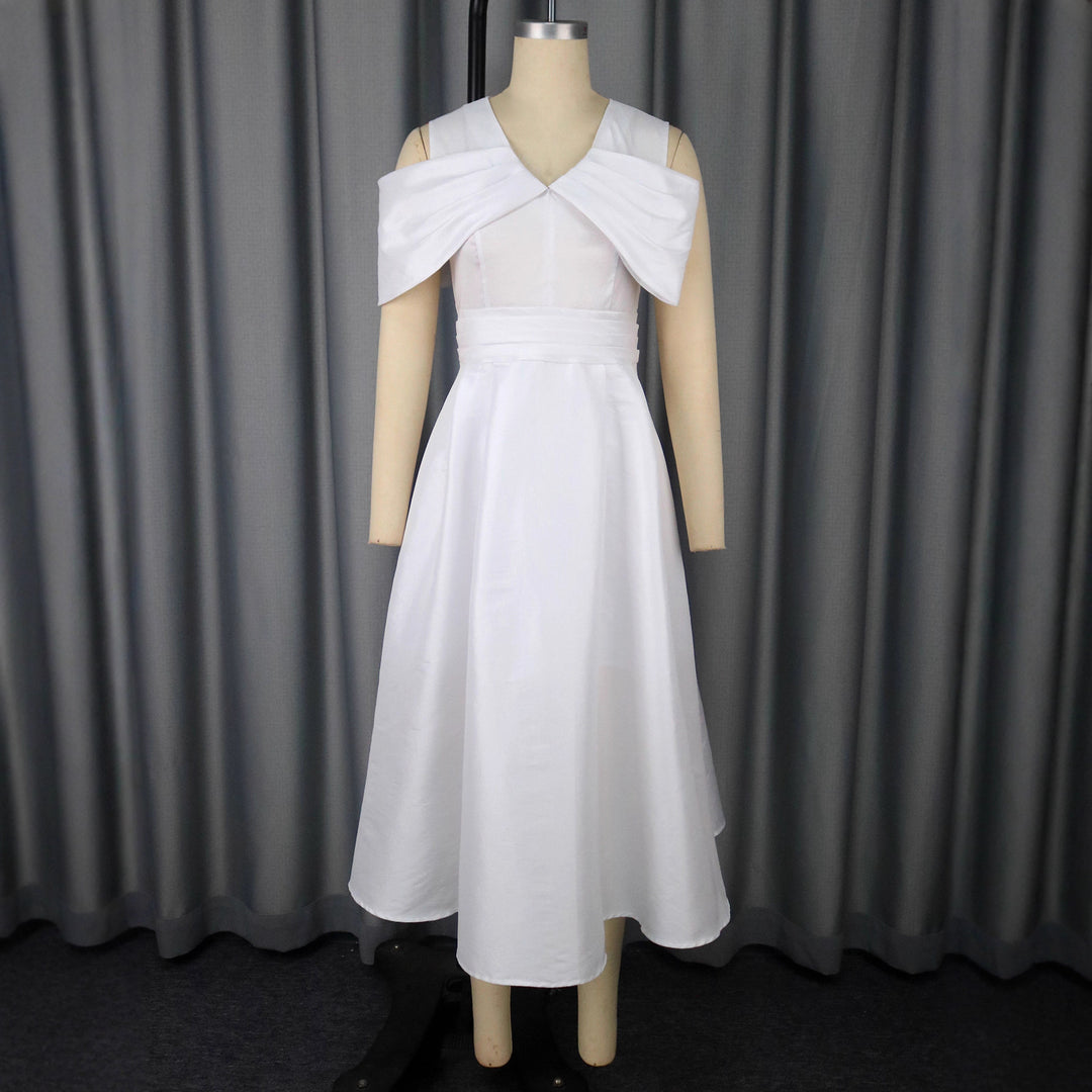 Damen Elegantes Midi-Kleid mit schickem Drapierungsakzent und voluminösem Oberteil R&B