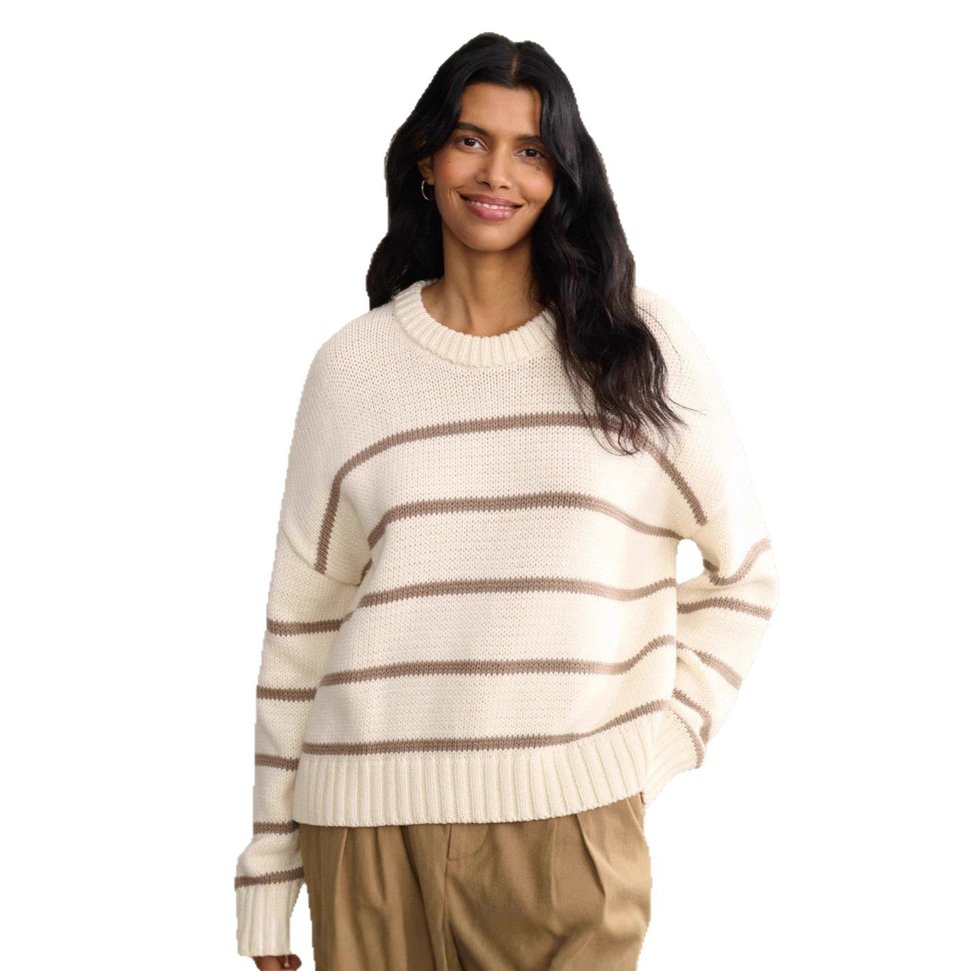 Damen gestrickter Pullover mit breitem Streifenmuster und lässigem Schnitt R&B