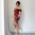 Damen Figurbetontes Midi-Kleid mit off-shoulder Design und elegantem Schlitz R&B
